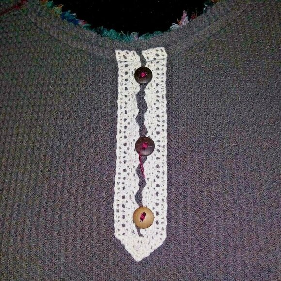 Anthropologie Thermal top waffle knit Multimedia boho Long sleeve solid + plaid - Picture 6 of 8